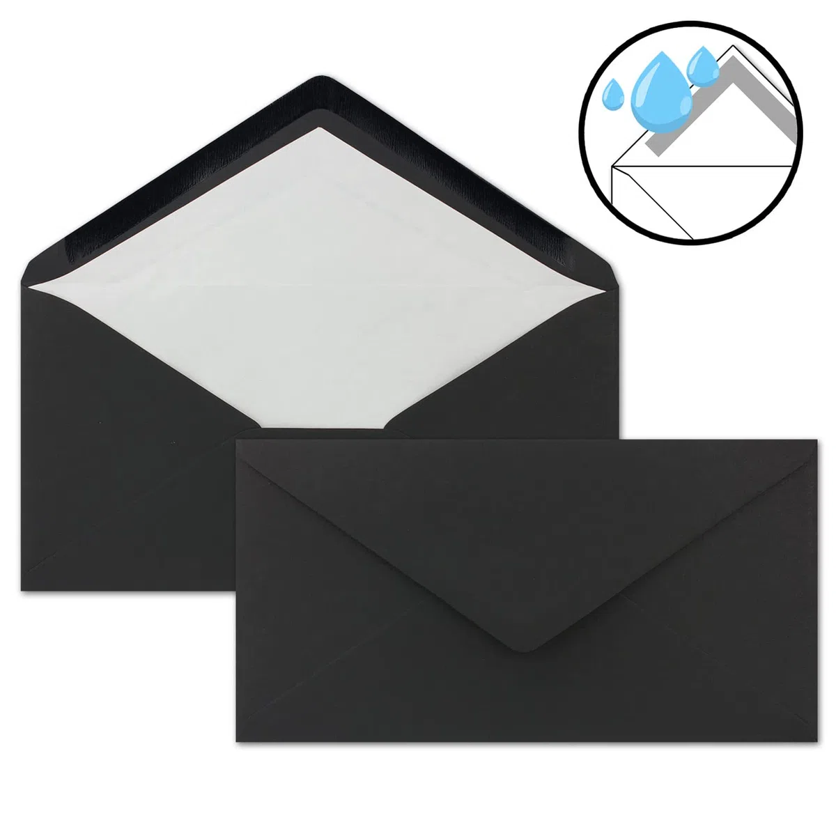 Set di 700 buste di carta da lettere formato DIN A4 e DL, foderate con fodera in seta bianca, incollaggio a umido, colore nero, carta da scrittura opaca
