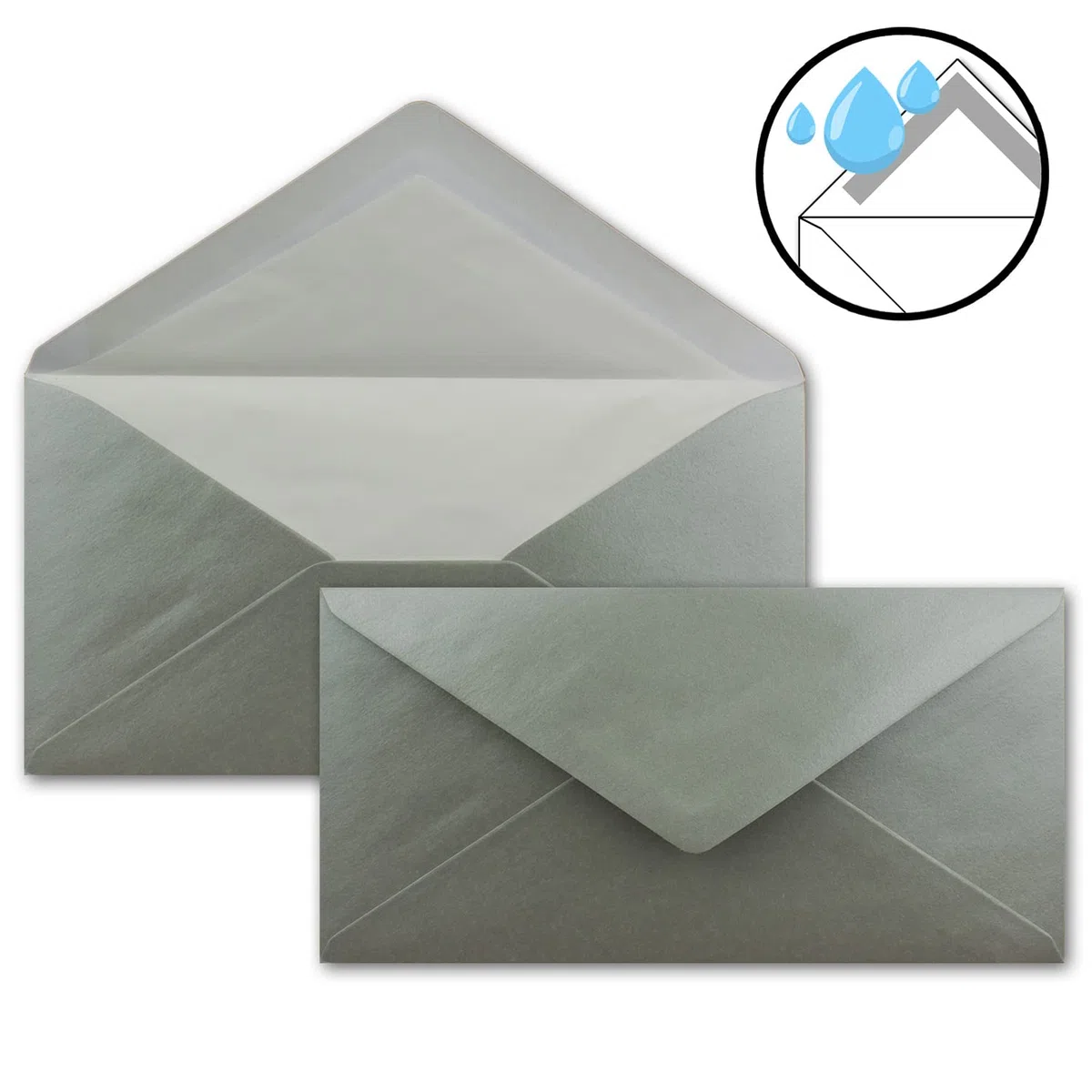 Set di 300 buste di carta da lettere formato DIN A4 e DL, foderate con fodera in seta bianca, incollaggio a umido, colore: argento