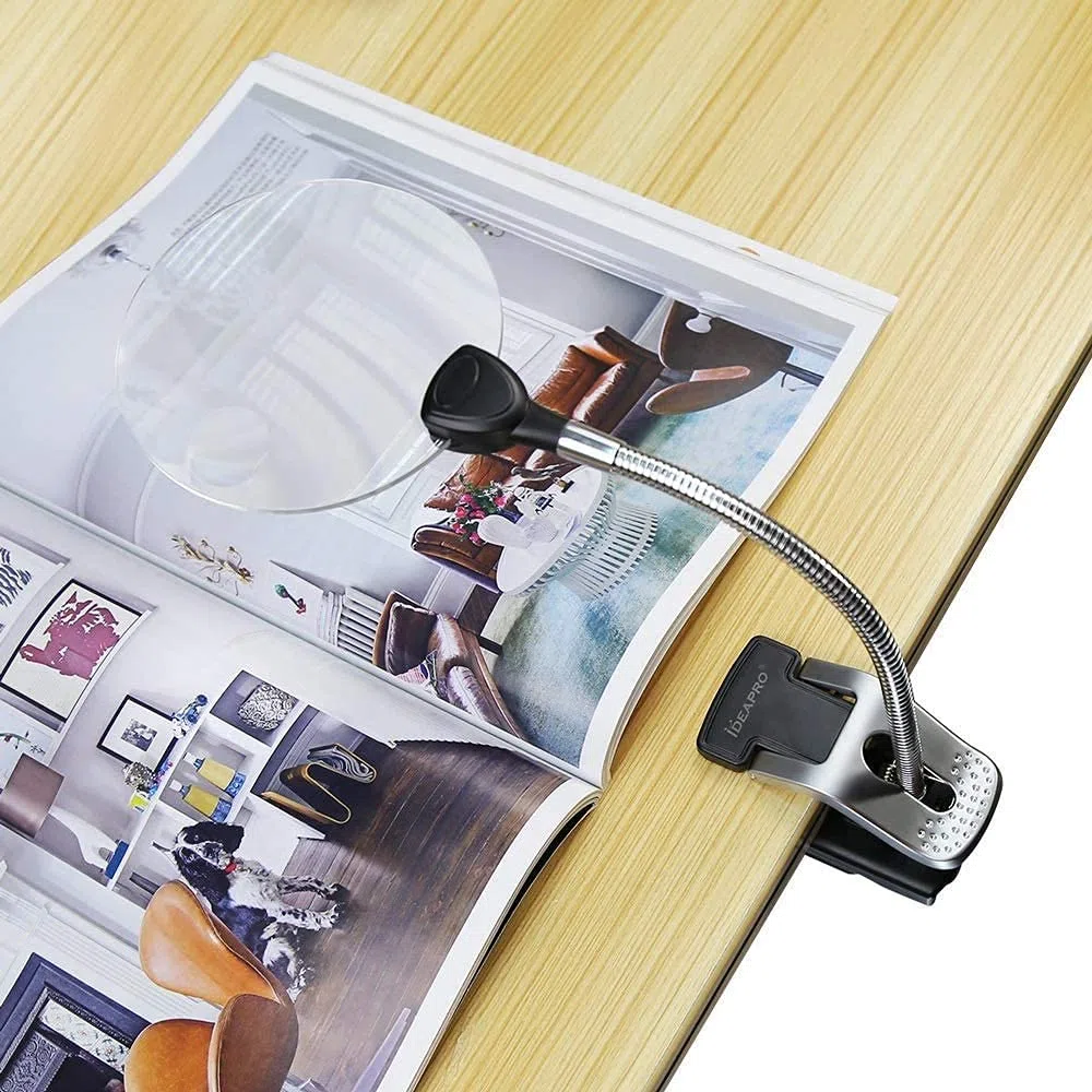 Lente d'Ingrandimento per la Lettura Lente d'Ingrandimento HD Lente d'Ingrandimento a LED, Lente d'Ingrandimento a Mani libere con Supporto Luminoso Clip da scrivania Regolabile Le