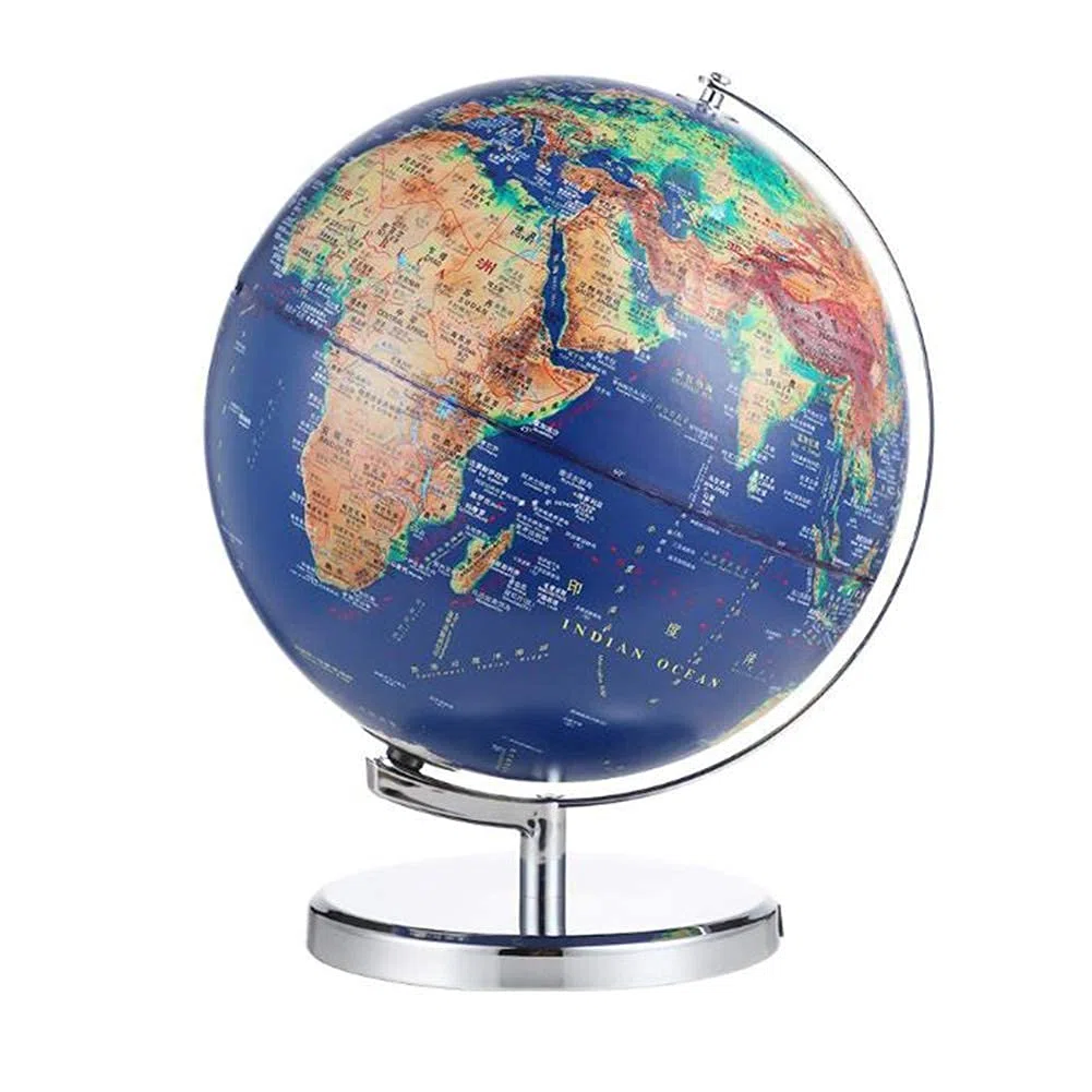 globo, Globo terrestre con mappa del mondo, decorazione da tavolo, controllo cinese e inglese, 30 cm, blu scuro, satellite, 3D, stereo, in rilievo, globo luci