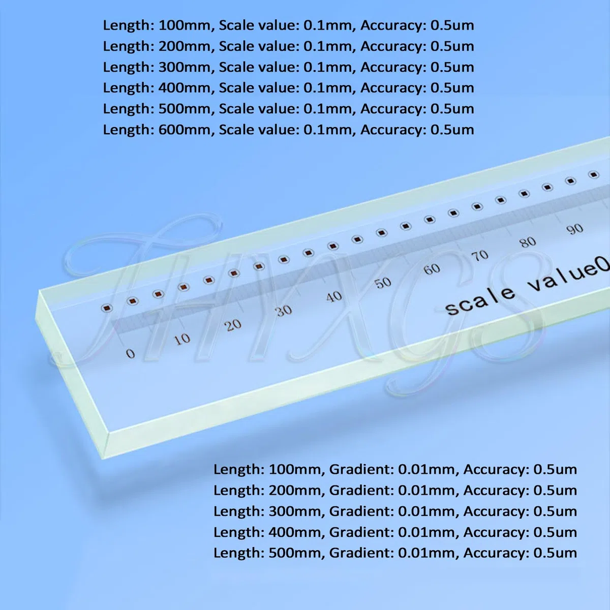 Righello in vetro, strumento di misurazione ottica, litografia a scrittura diretta, precisione ± 0,5 um, lunghezza 100-600 mm, include scatola in alluminio