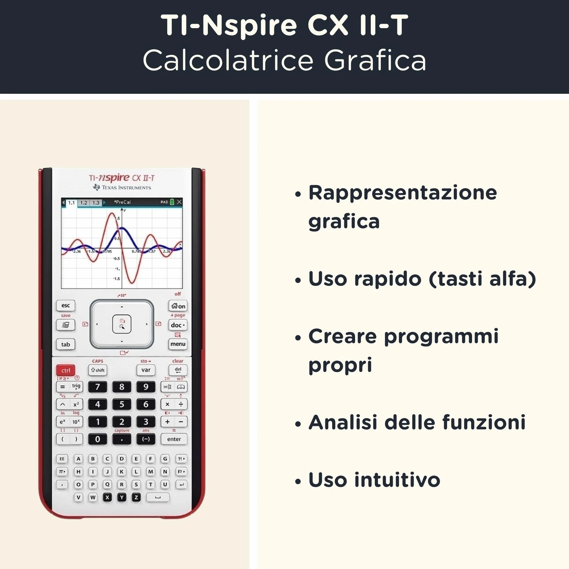 CALCUSO Pacchetto Base grigio chiaro con Calcolatrice TI Nspire CX II-T