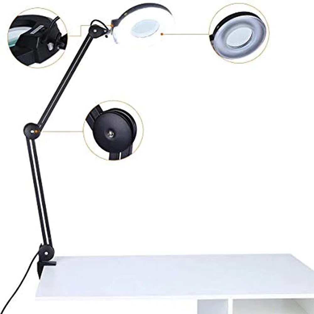 Lente d'ingrandimento con luce LED, braccio rotante regolabile, ingrandimento 5x per unghie e salone di tatuaggi