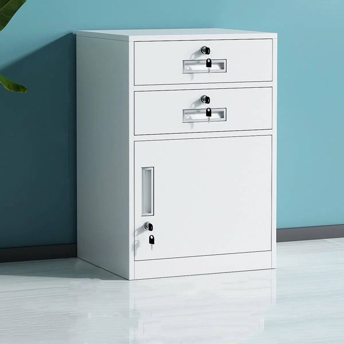 Cassettiera con Ante, Serratura con Chiave per Documenti Riservati, Mobile Contenitore per Ufficio, Ideale per Spazi Domestici o Commerciali(Style 4,2 Drawers)