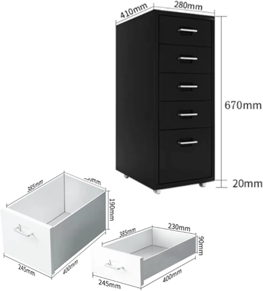 Cassettiera sicura in metallo con 5 cassetti con serratura per archiviazione di casa e ufficio ed elegante soluzione di archiviazione per documenti e forniture, colore grigio