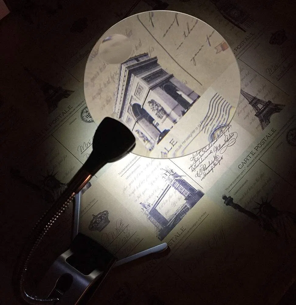 Lente d'Ingrandimento per la Lettura Lente d'Ingrandimento HD Lente d'Ingrandimento a LED, Lente d'Ingrandimento a Mani libere con Supporto Luminoso Clip da scrivania Regolabile Le