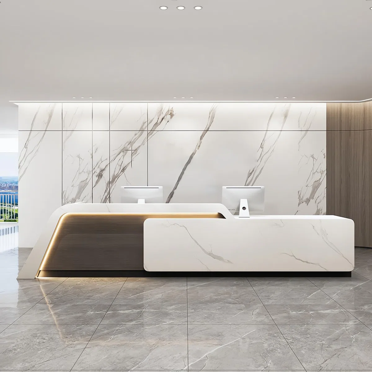 Reception, banco cassa da 72 pollici con illuminazione a LED nascosta, banco reception commerciale per negozio di abbigliamento, salone di bellezza, ufficio, boutique, navi in un unico pezzo, nessun