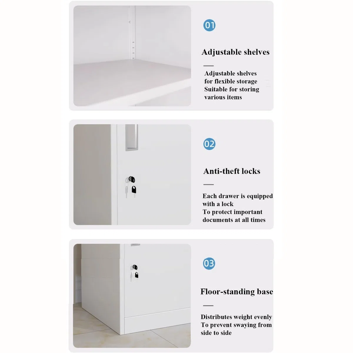 Cassettiera con Ante, Serratura con Chiave per Documenti Riservati, Mobile Contenitore per Ufficio, Ideale per Spazi Domestici o Commerciali(Style 4,2 Drawers)